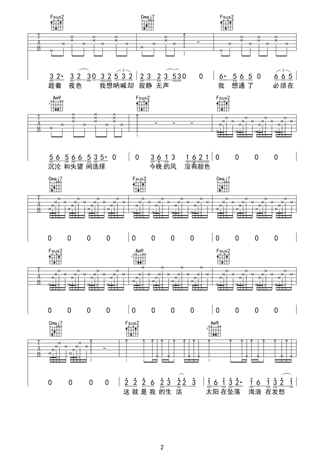 海浪吉他谱2-deca-joins-C调指法